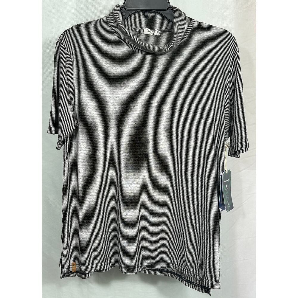 Tentree IO Hemp/Organic Cotton Stripe Mock Neck Tee Black White Size M NWT